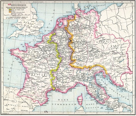 Mapa Európy v roku 814. Zdroj: Johann Gustav Droysen - Allgemeiner Historischer Handatlas. Foto: wikimedia